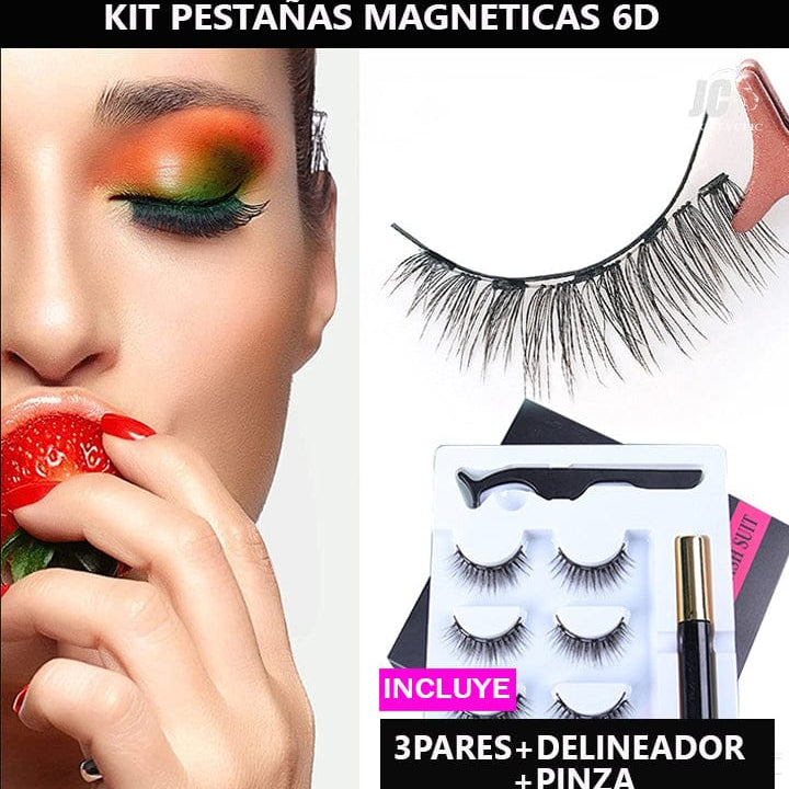 KIT PESTAÑAS MAGNÉTICAS 3D - 3 PARES + DELINEADOR + PINZA - IMANES